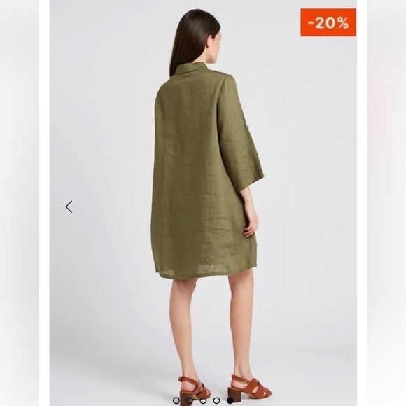 Elena Baldi green linen shirt dress roll sleeves new with tags size L - Picture 2 of 11